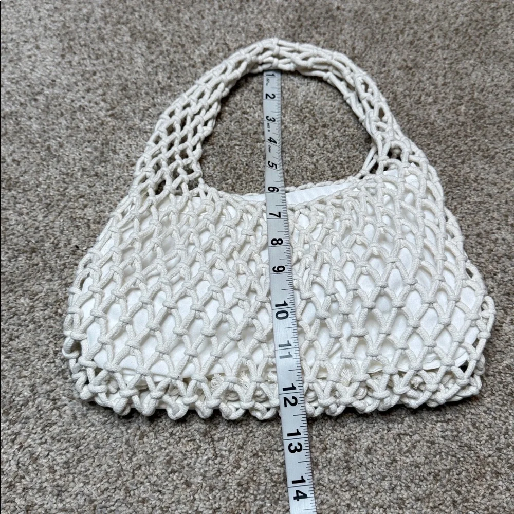 Mini Mesh Crochet Beach Tote Boho Bag in White - Picture 3 of 9